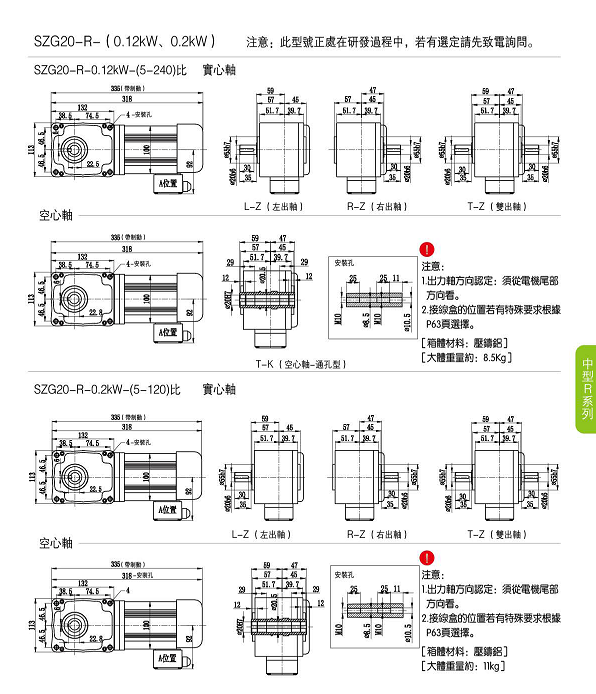 山藤电机，SZG-20R实心出轴直角减速机